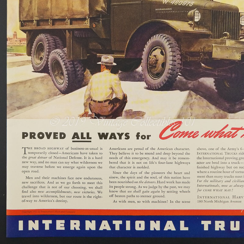 1941 WWII US Army International Harvester Trucks WW2 wartime art decor print ad gallery