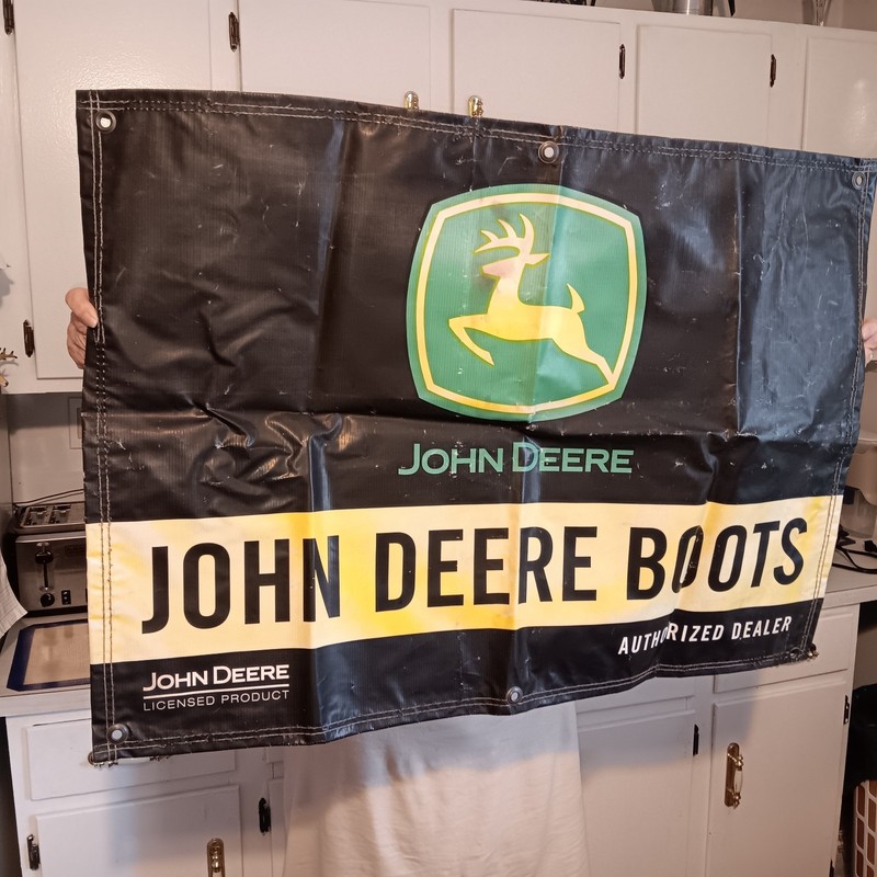 John Deere Boots Banner Vinyl 6 Metal Grommets 35in x 25in Age Pinta