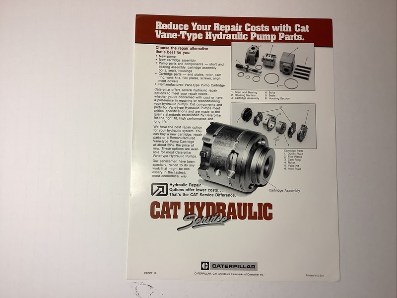 CAT HYDRAULIC SERVICE VANE-TYPE HYDRAULIC PUMP PARTS SINGLE SHEET