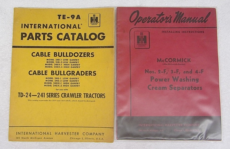 2 Vtg INTERNATIONAL HARVESTER McCormick Operator Manual Bulldozer Parts Catalog