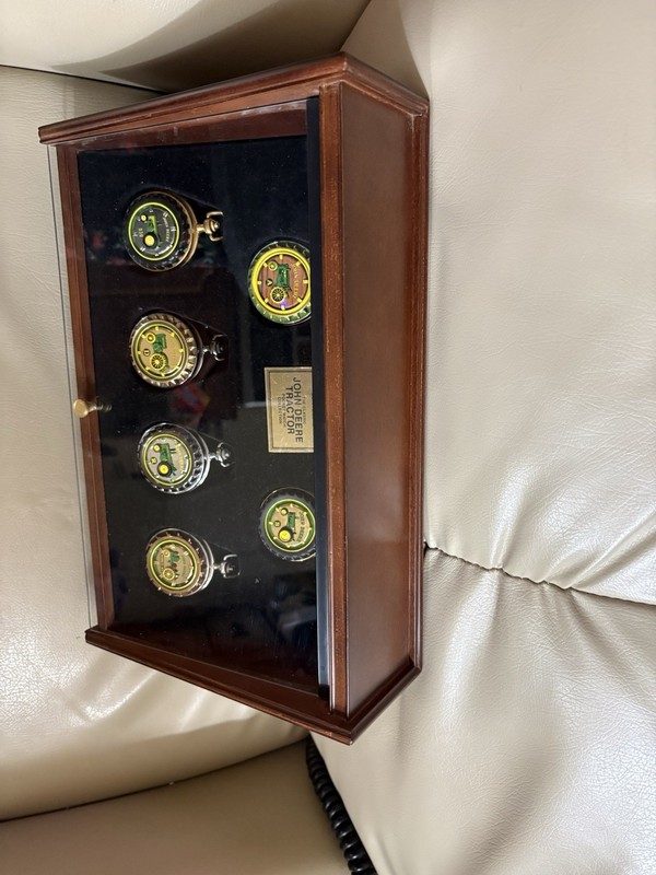 John Deere Collector Pocket Watch Set Agriculture w/ Display Case & Certificates gallery