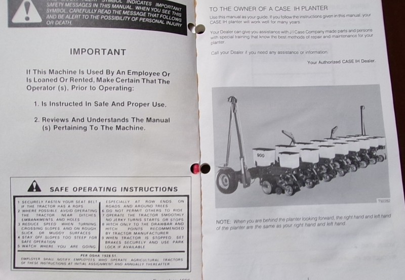 Case IH 900 Plate Type Mounted Planter Operator's Manual 1986 gallery