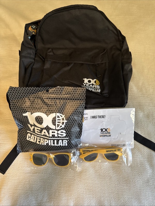 Caterpillar 100 Years Backpack Set NEW w/ Puzzle Magnet & Kids Sunglasses