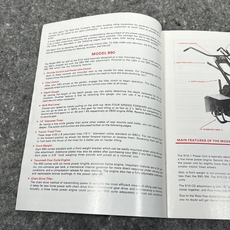 Roto-Hoe 910 990 190 Walk-Behind Tiller Snow Garden Tractor Color Sales Brochure gallery