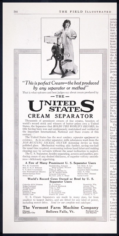 1915 U.S. CREAM SEPARATOR World’s Record Vermont Farm Machine Co. Vtg PRINT AD