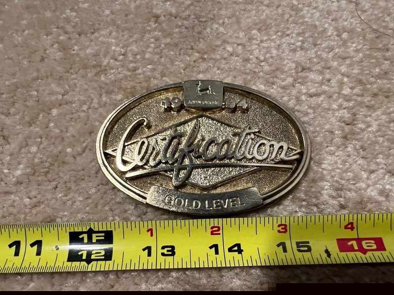 Vintage 1994 John Deere Certification Gold Level belt buckle. Dealer training