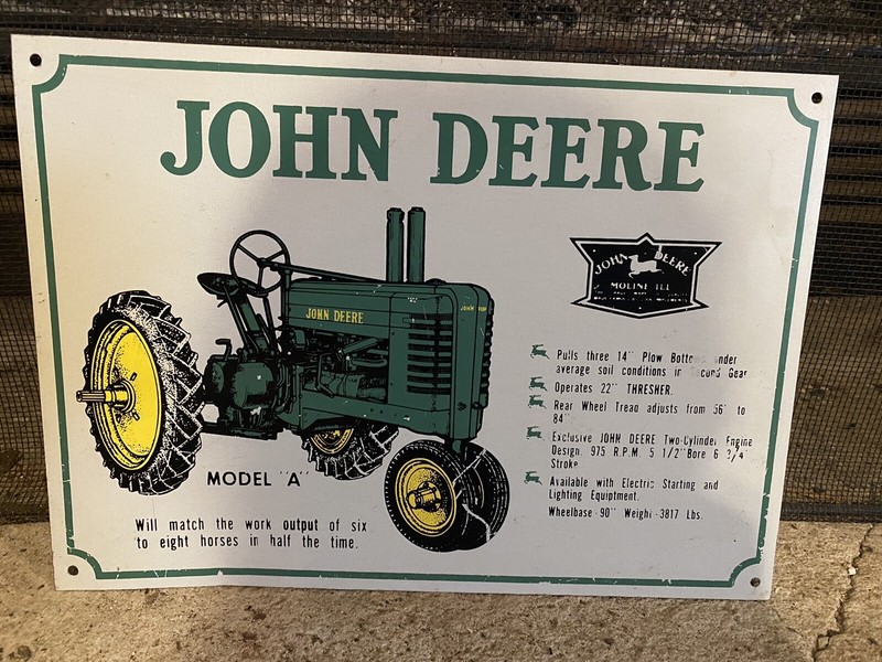 John Deere Tractor Metal Sign Model A Plowing Two Cylinder