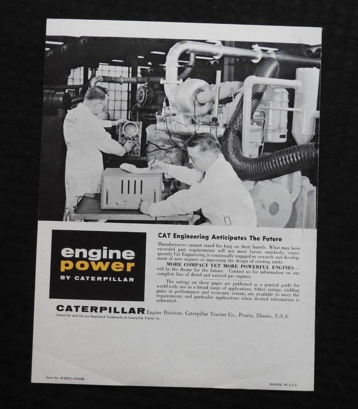 1960 CATERPILLAR "THE CAT D318 D320 D337 DIESEL ENGINE" LOGGING SAWMILL BROCHURE gallery