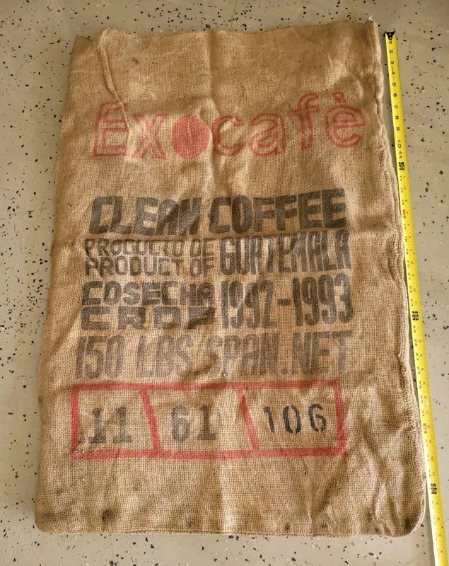 RARE Vintage GUATEMALA COFFEE Bean Bag Jute Burlap Gunny Sack 1992-1993 gallery