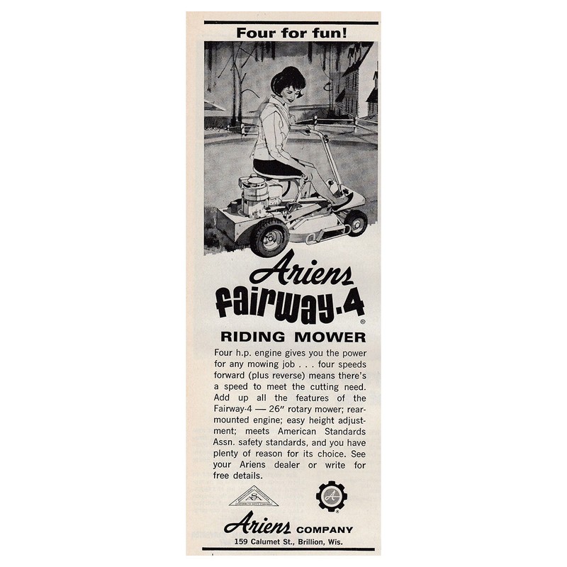 1966 Ariens Fairway 4 Riding Mower: Four For Fun Vintage Print Ad