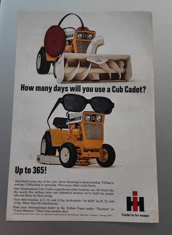 International Harvester Cub Cadet Vintage 1969 Sun & Snow Original Print Ad