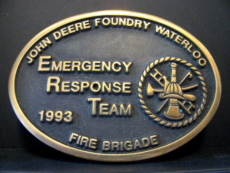 John Deere Waterloo Foundry FIRE BRIGADE ERT Belt Buckle 1993 Employee 1 of 100