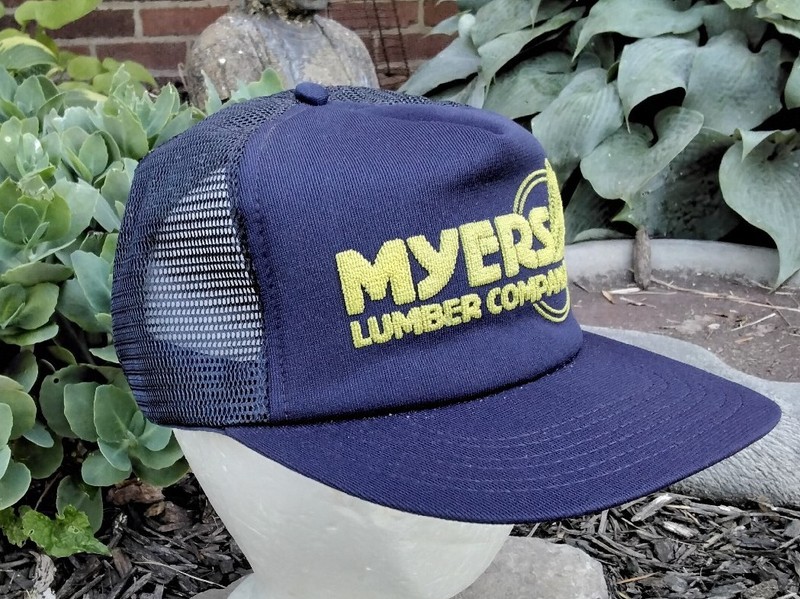 Vintage Trucker Hat Myers Farm Lumber Hardware Construction Mesh Snapback USA