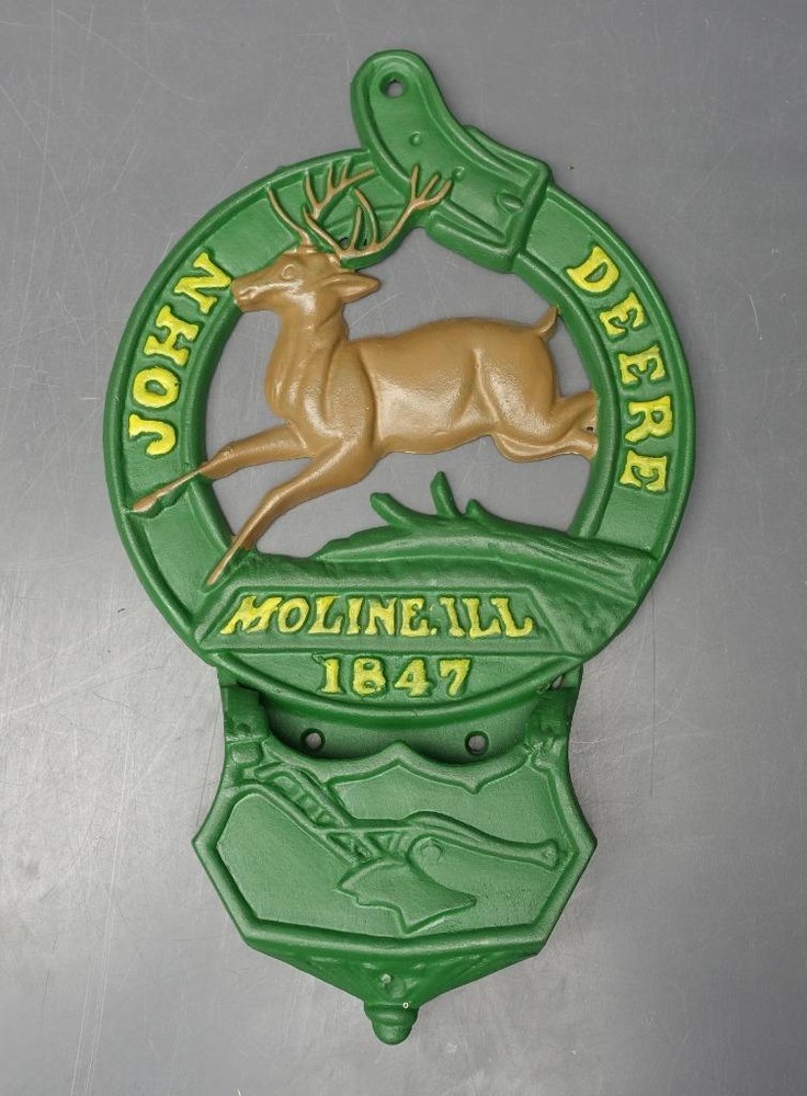 John Deere Vtg Cast Iron 17″L Green Wall Mounted Mail Letter Holder Advertising