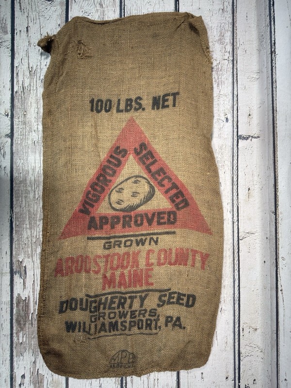 VTG Aroostook County Maine Dougherty Seed Growers Williamsport Potato Burlap Bag