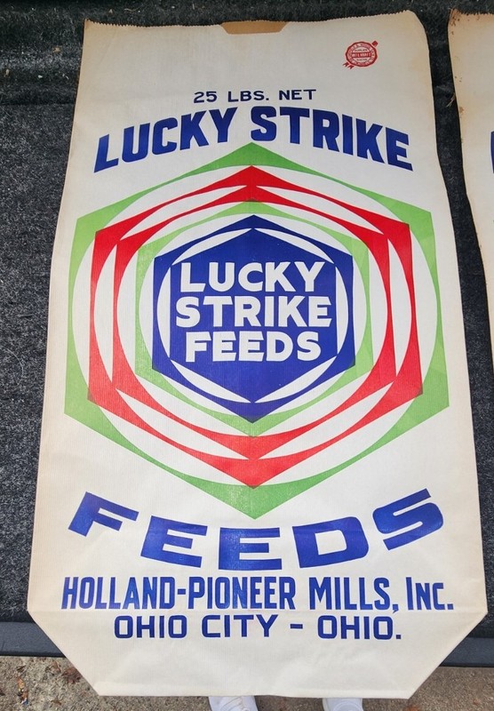 2 vintage Lucky Strike Feeds empty bag, 25 pound size, home decor bag Ohio City gallery