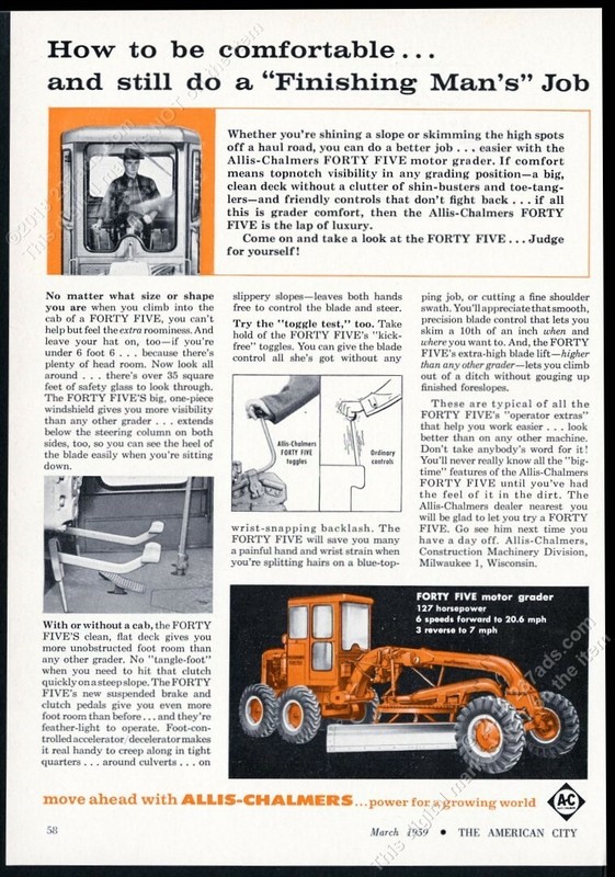 1959 Allis Chalmers Forty Five 45 motor road grader photo vintage trade print ad