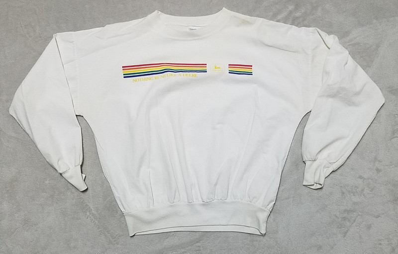 VTG 80s John Deere Womens M Rainbow Color Striped Logo Nothing Runs Long Shirt