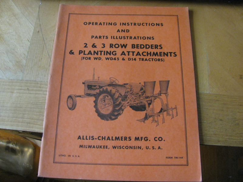 ALLIS CHALMERS 2 & 3 ROW BEDDERS OPERATING INSTRUCTIONS & PART ILLUSTRATION BOOK