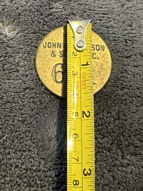 Vintage-JOHNSON & JOHNSON Round BRASS Metal Tag #691 gallery