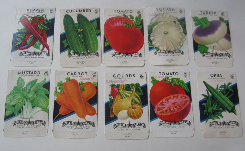 Lot of 10 Old Vintage 1950’s-1960’s – VEGETABLE SEED PACKETS – TEXAS – EMPTY
