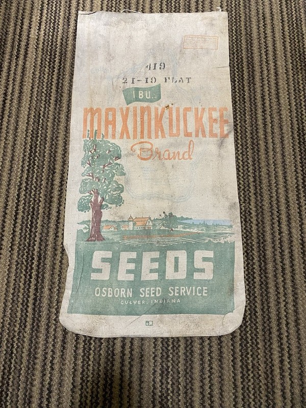 Vintage Maxinkuckee Seed Corn Cloth Bag Farm Feed Sack Culver IN Osborn