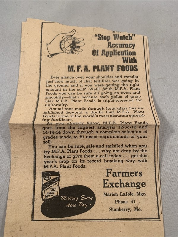 Farm Exchange Stanberry Missouri MO Farming Plant Food Advertisement Circa 1910