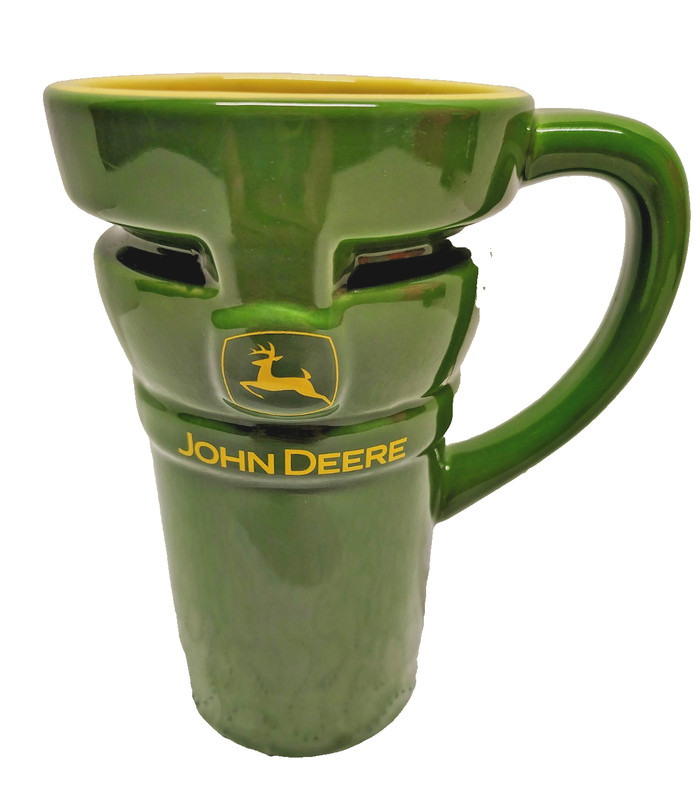 John Deere Licensed Green Travel Mug Coffee Cup w/Lid Stoneware Ceramic Encore