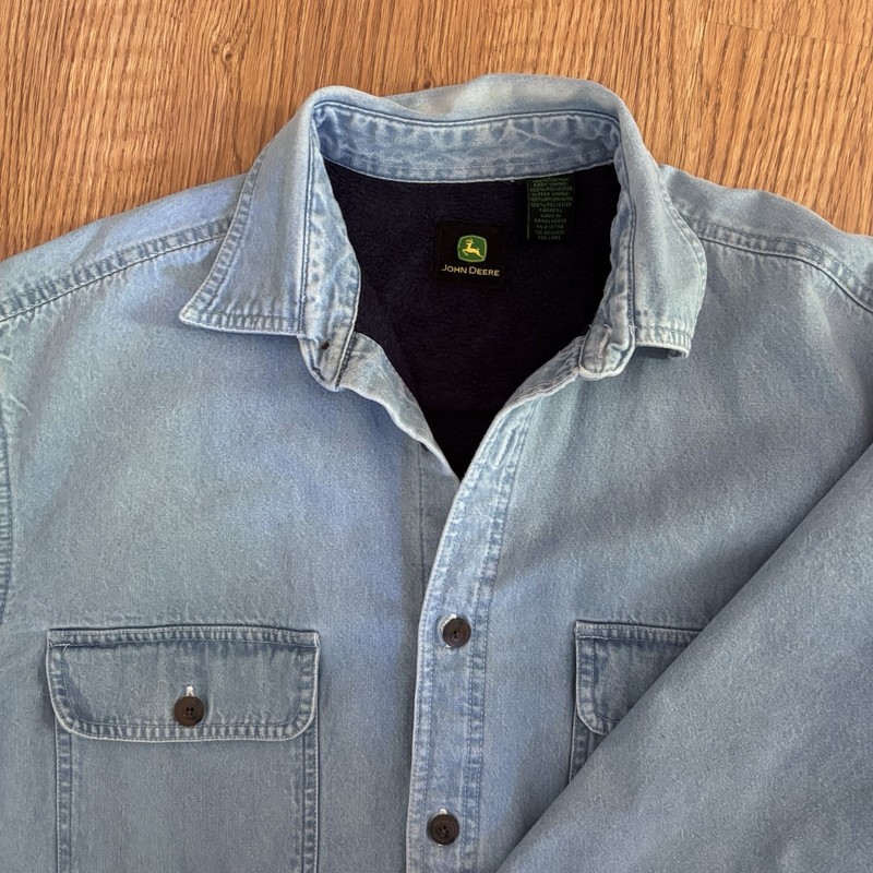 Vintage John Deere Denim Fleece Lined Flap Pocket Butten Frt Large Outdoors