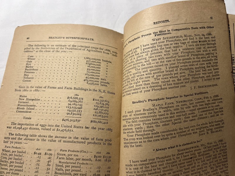 1887 Bradley’s Phosphate Lime Fertilizer Almanac Farming Tips Crop Yields Ads gallery