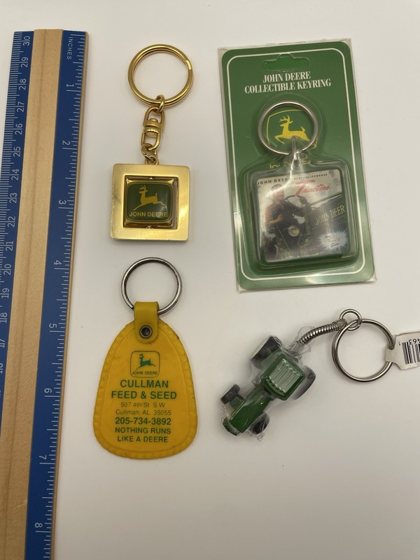 John Deere Keychains- Vintage-Lot Of 4- Two Mint In Packaging