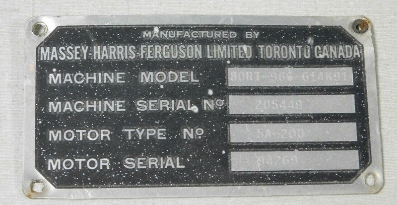 Massey-Harris Ferguson name plate Toronto Canada