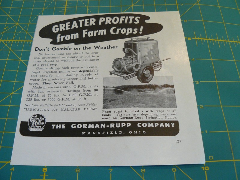 THE FARM QRTLY- AUTUMN 1951 -ad- THE GORMAN-RUPP IRRIGATION PUMPS/ Mansfield, OH