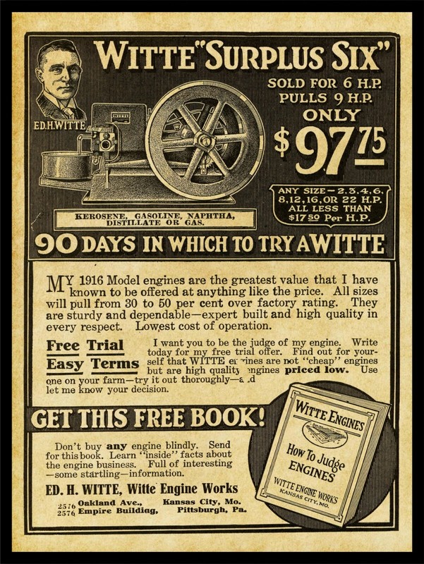 1916 Witte Engine Works of Kansas City NEW Metal Sign – 24″ x 30″ STEEL – 7lbs.