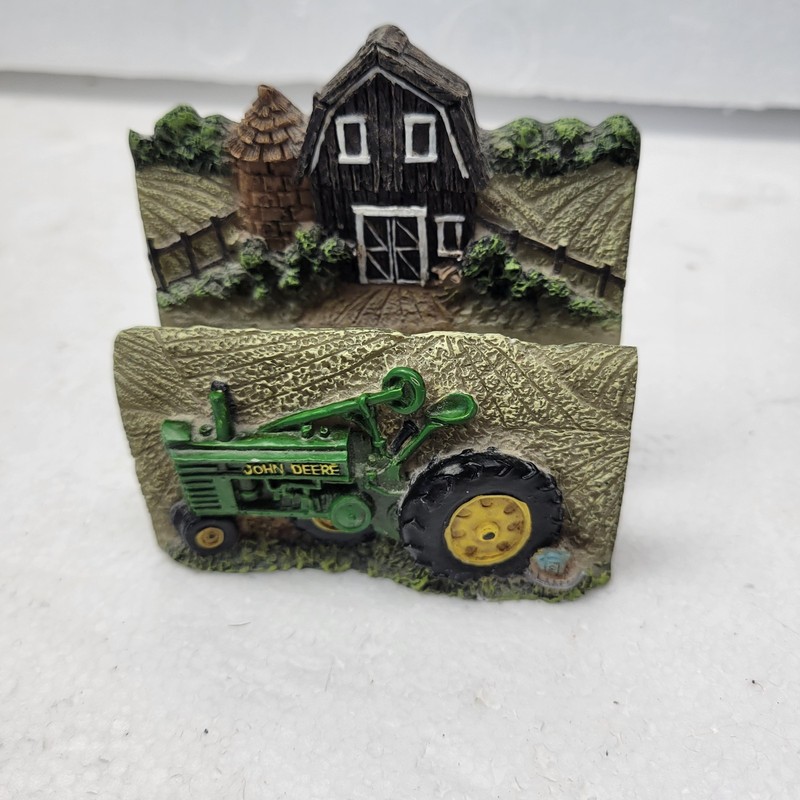 John Deere Business Card Holder Resin Handpainted Farm Tractor Farmhouse Scene