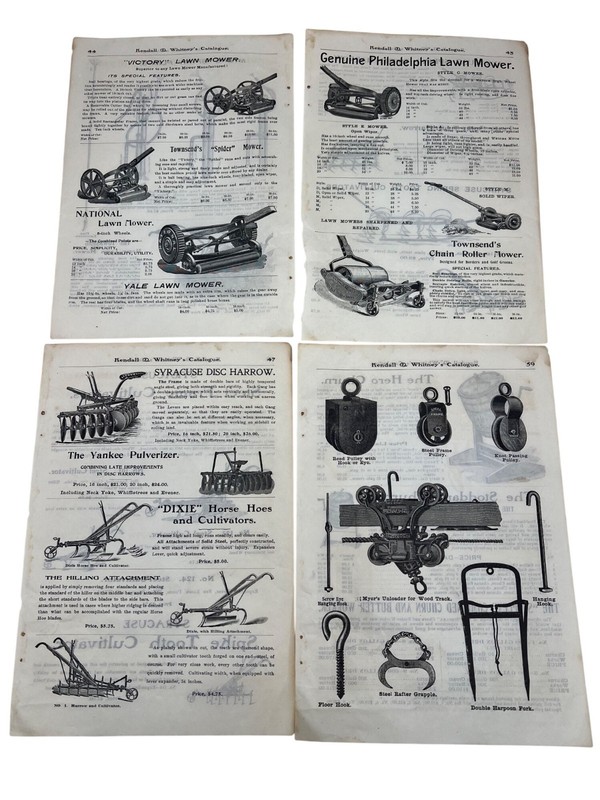 Antique Kendall & Whitney Farm Catalog Pages Lawn Mowers Harrows Dairy Tools