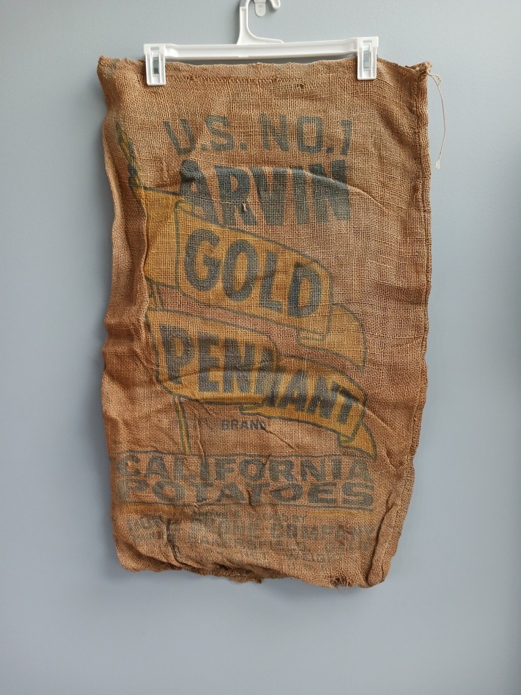 Vintage Arvin Gold Pennant Burlap Potato Sack 100 Lb Bakersfield California USA