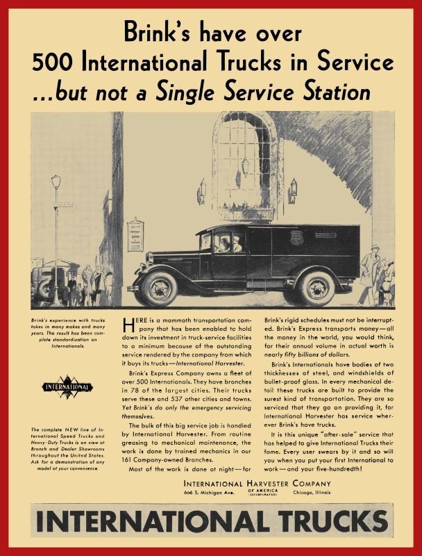 1930 International Truck NEW Steel Sign 30 x 40″ XXL Size: IH Brinks Armored Car