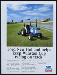 1990 Ford New Holland diesel tractor NASCAR racetrack photo vintage print ad