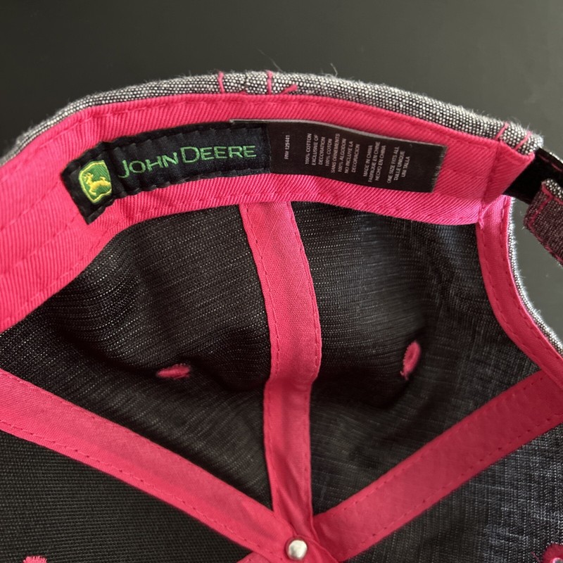 John Deere Baseball Hat (Ladies Size Adjustable Back Strap) Gray Cap/Pink Trim gallery