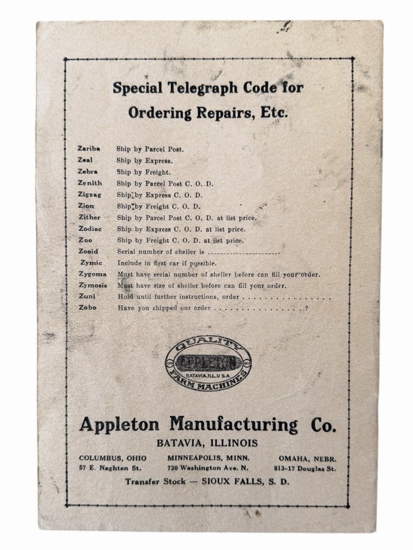 Appleton Mfg Co Spring Corn Shellers Parts List Batavia Illinois c.1929 gallery