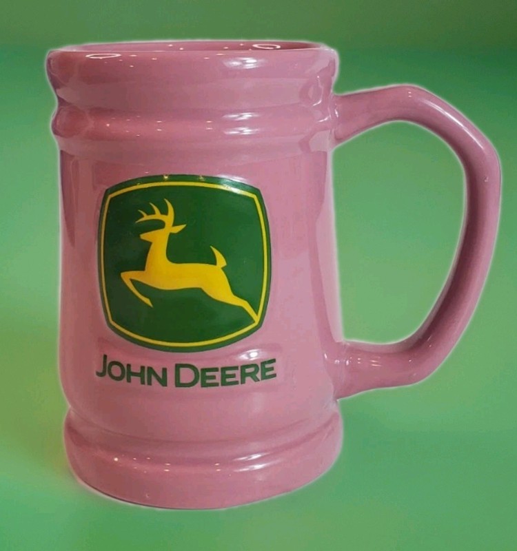 John Deere Tractor Mug Pink Coffee Cup Green Embossed Logo Encore Quality