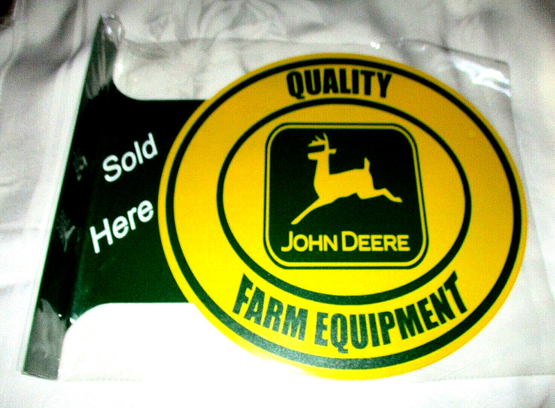 JOHN DEERE FARM EQUIPMENT – Double-Sided Imprint Metal Flange Sign #2y NEW