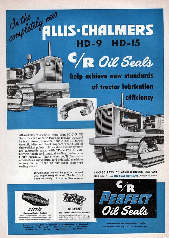 1951 Allis-Chalmers HD-9 & HD-15 Crawler Tractor Original C/R Oil Seals Print Ad