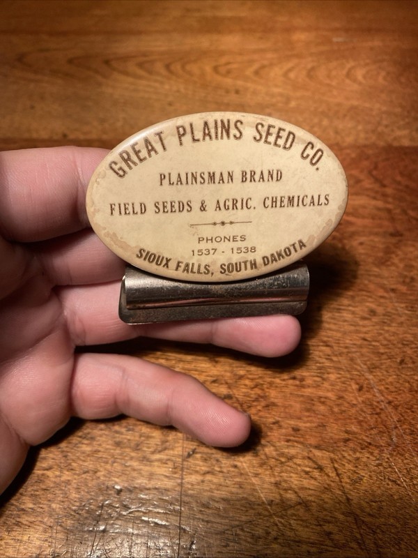Vintage Great Plains Seed Sioux Falls Sd Clip Farm Feed Seed Corn Metal Celuloid