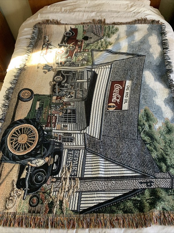 John Deere Coca-Cola Country Store Gas & Oil Trucks Woven Tapestry Blanket 50×70