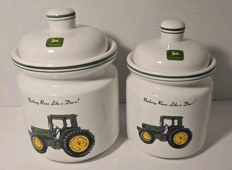 2 John Deere Ceramic Storage Canister/cookie jars With Lids