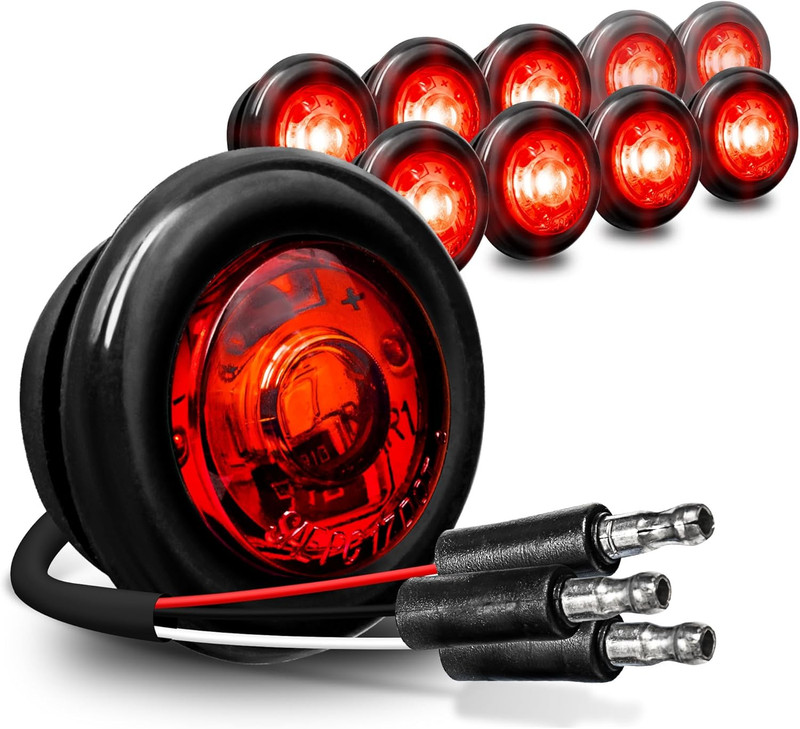 TRUE MODS 10Pc 3/4″ Inch round Red Trailer 12V LED Marker Light [3 Wire/Turn Bra
