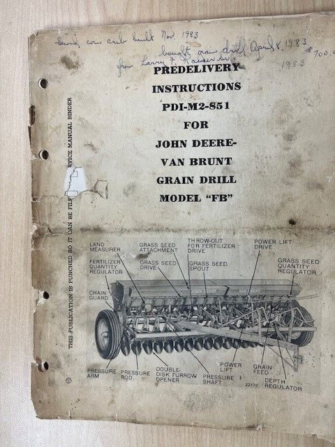 JD Vintage John Deere Predelivery Instructions for Grain Drill “FB”