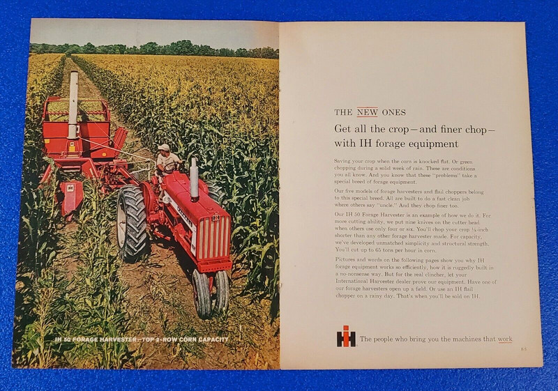 1960s INTERNATIONAL IH50 FORAGE HARVESTER ORIGINAL 2 PG PRINT AD AMERICAN FARMER